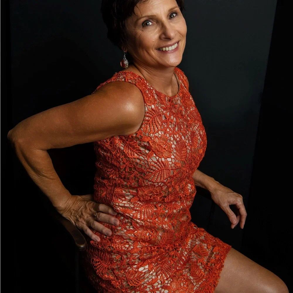 Oleg Cassini Orange Floral Lace Dress - Picture 5 of 5